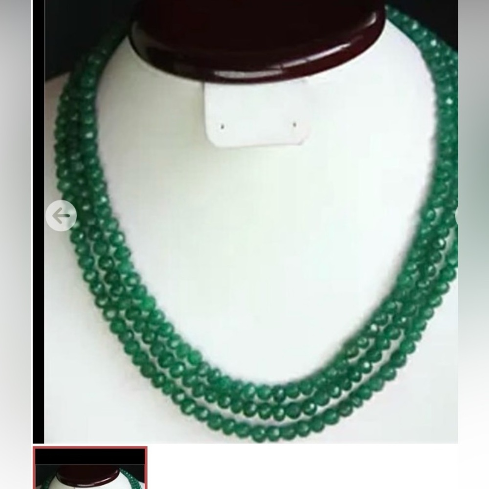 3 strand natural Emerald Necklace